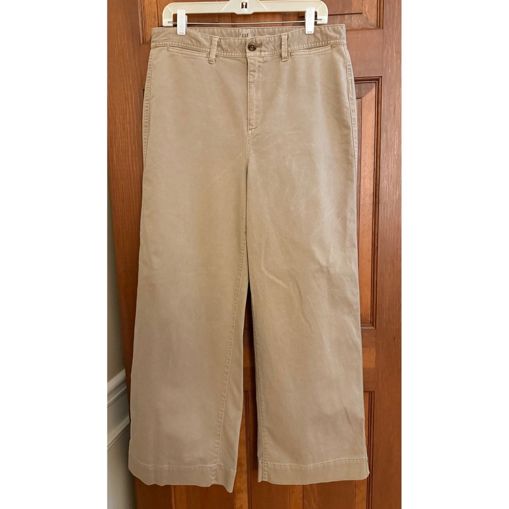 Gap Jeans High-Rise Wide-Leg Crop Womens 14 Tall Tan Distressed Denim Stretch - Picture 2 of 11